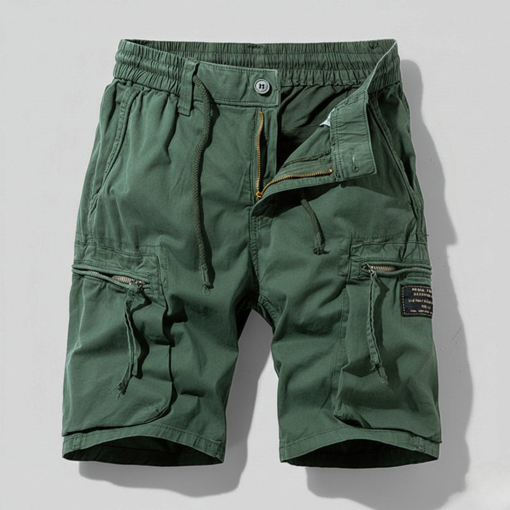 Men's Elastic-Waist Multi-Pocket Combat Cargo Shorts - Army Green