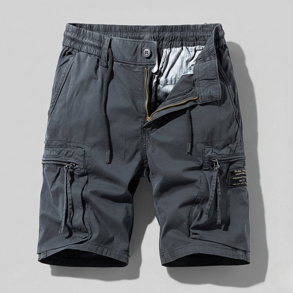 Men's Elastic-Waist Multi-Pocket Combat Cargo Shorts - Gray