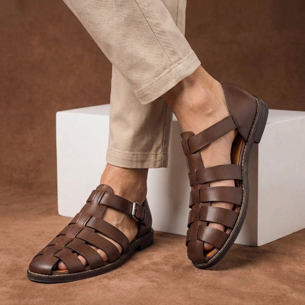 Men's Fisherman Sandals Closed-Toe Buckle Strap - Dark Brown