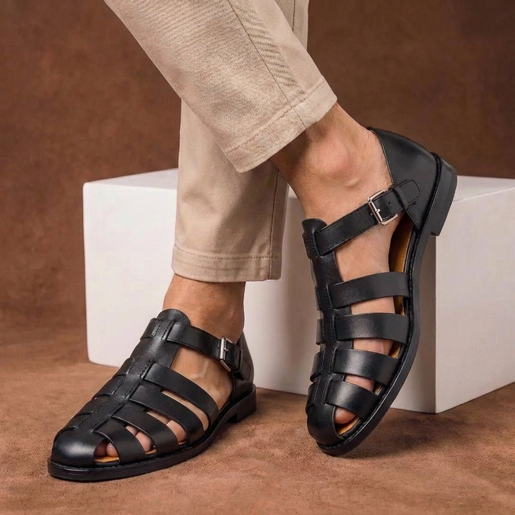 Men's Fisherman Sandals Closed-Toe Buckle Strap - Black