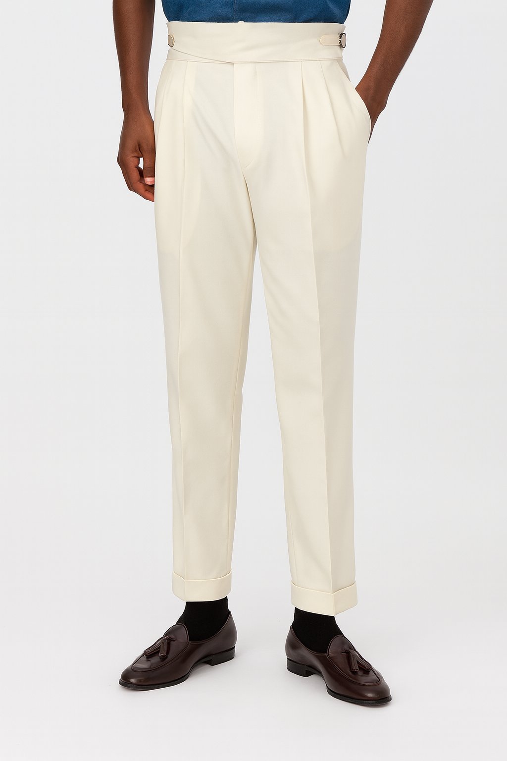 Men's High-Waisted Pleated Straight-Leg Drawstring Pants - White