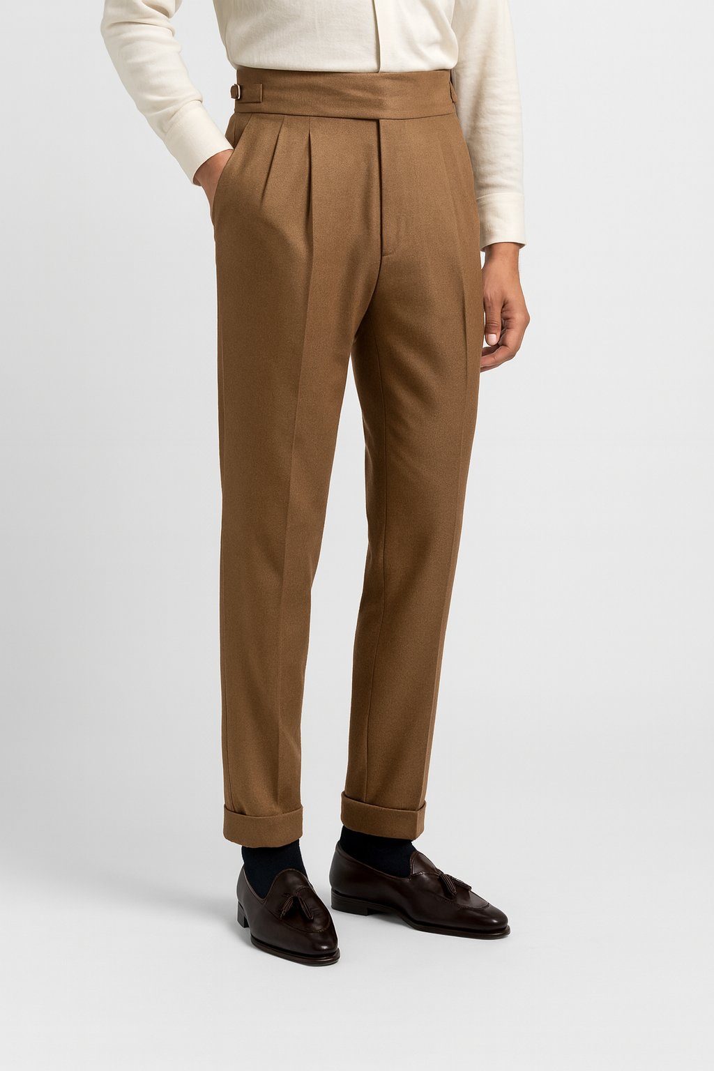 Men's High-Waisted Pleated Straight-Leg Drawstring Pants - Khaki