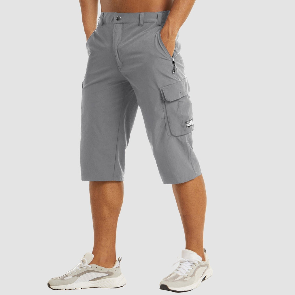 Men's Knee-Length Button-Front Cargo Shorts - Light Gray