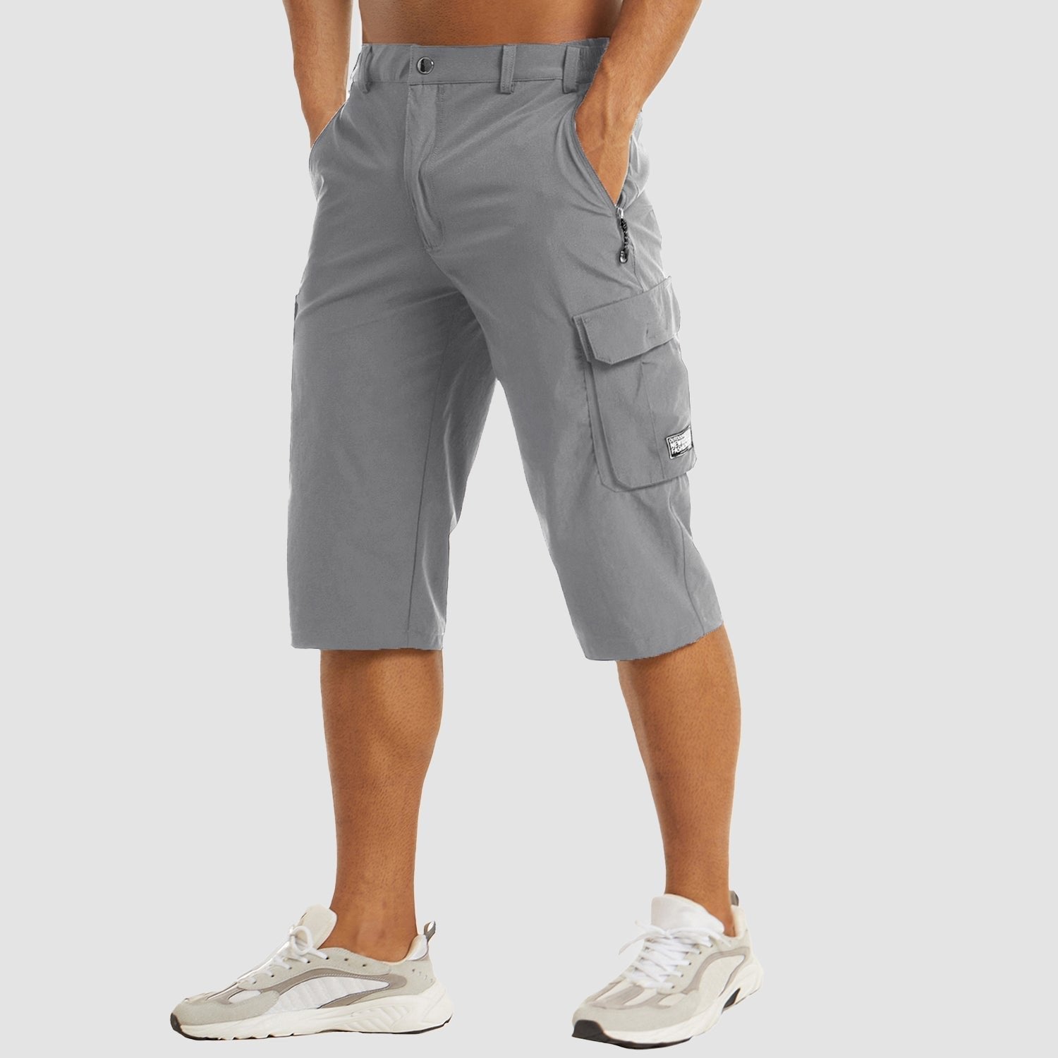 Men's Knee-Length Button-Front Cargo Shorts - Light Gray