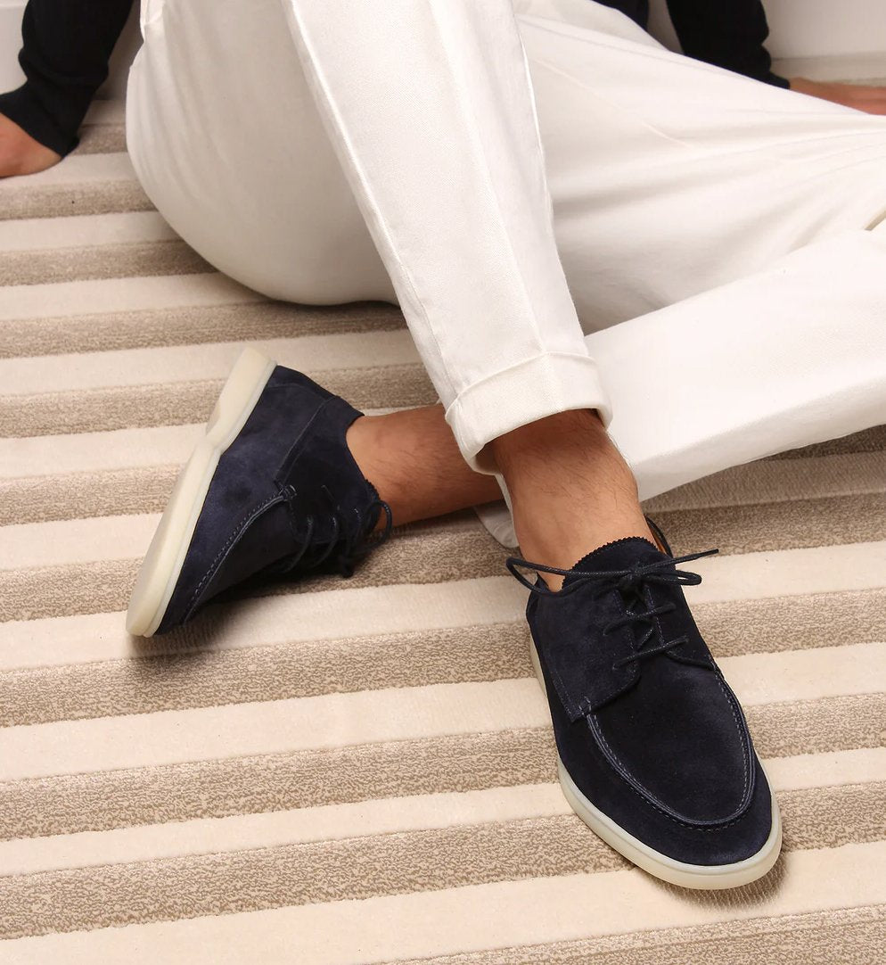 Men's Lace-Up Loafers Moc-Toe Suede Casual - Dark Blue