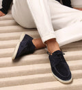 Men's Lace-Up Loafers Moc-Toe Suede Casual - Dark Blue