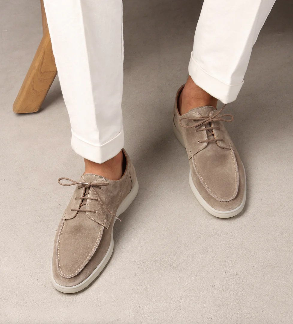 Men's Lace-Up Loafers Moc-Toe Suede Casual - Beige