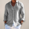 Men's Linen Long Sleeve Button-Up Shirt - Grey