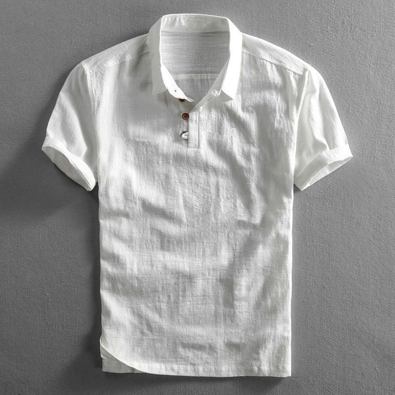 Men's Linen Short Sleeve Three-Button Polo Shirt - White