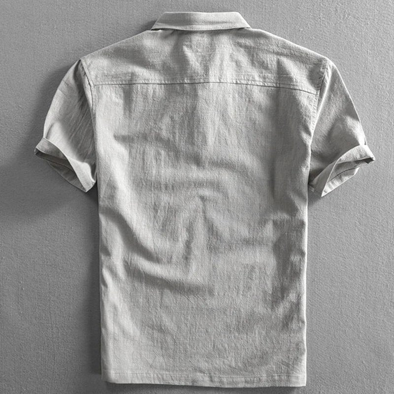 Men's Linen Short Sleeve Three-Button Polo Shirt