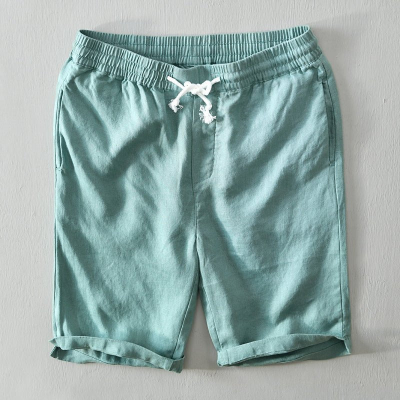Men's Mid-Rise Relaxed-Fit Drawstring Linen Shorts - Green