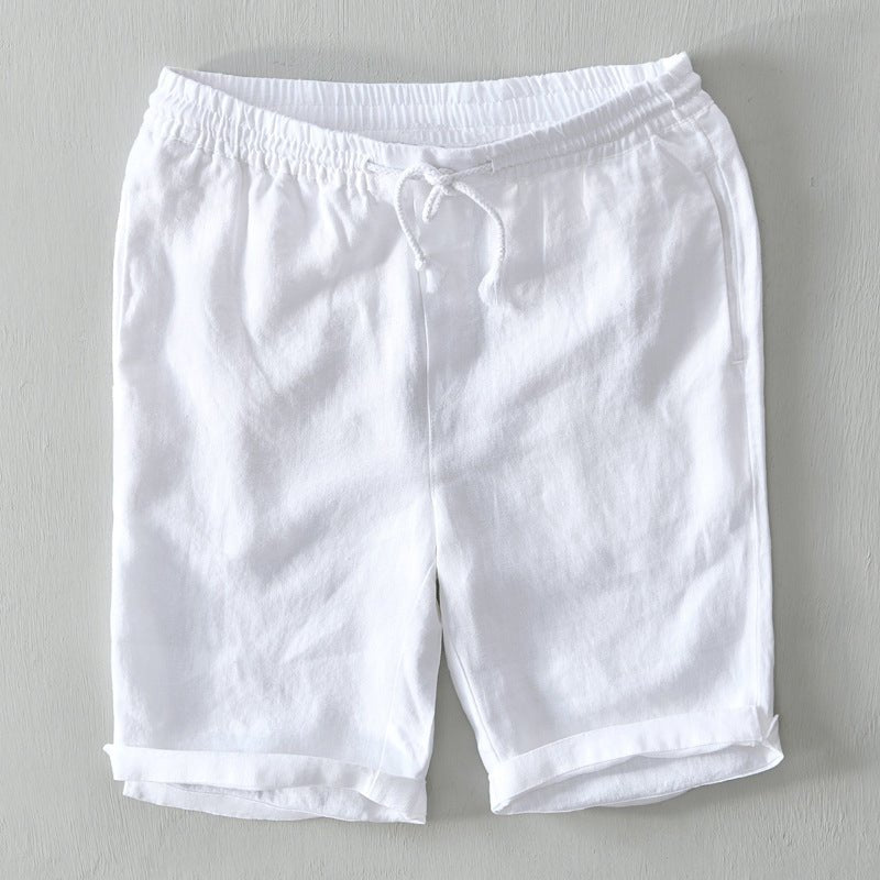Men's Mid-Rise Relaxed-Fit Drawstring Linen Shorts - White