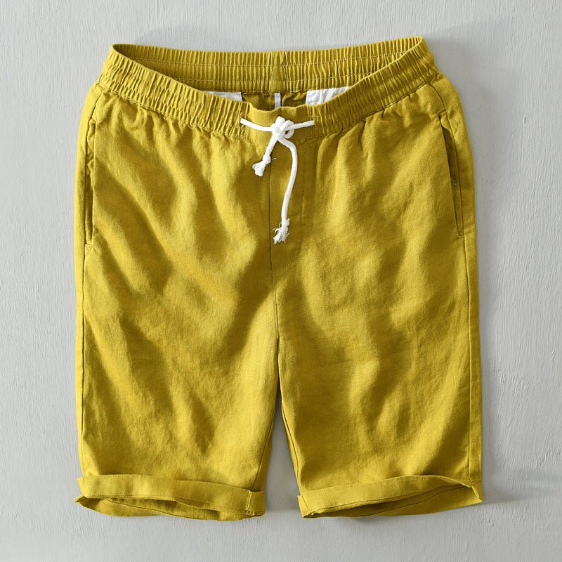Men's Mid-Rise Relaxed-Fit Drawstring Linen Shorts - Yellow