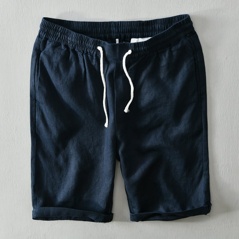 Men's Mid-Rise Relaxed-Fit Drawstring Linen Shorts - Blue