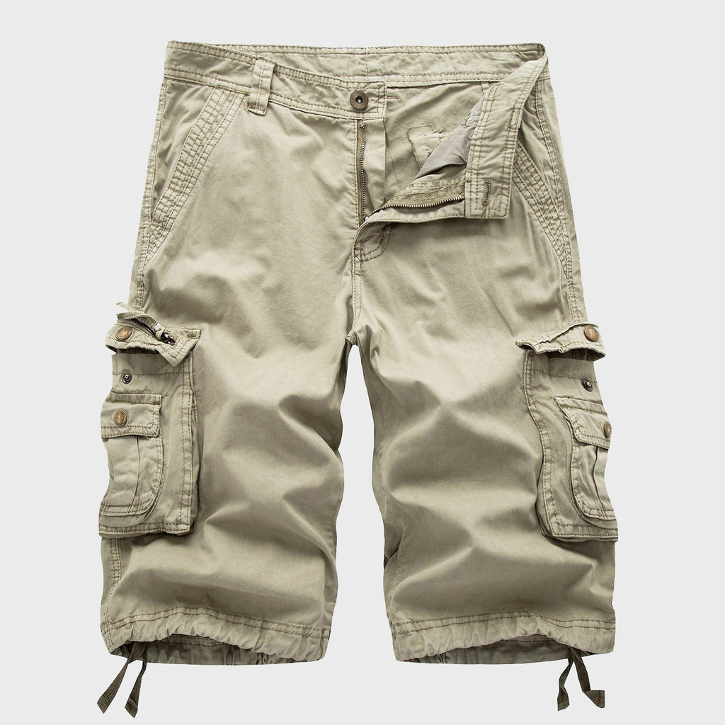 Men's Multi-Pocket Cotton Drawstring Cargo Shorts - Beige