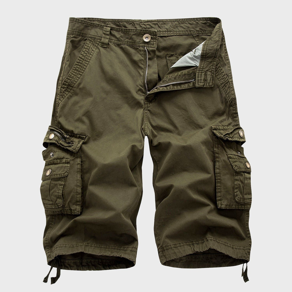 Men's Multi-Pocket Cotton Drawstring Cargo Shorts - Green