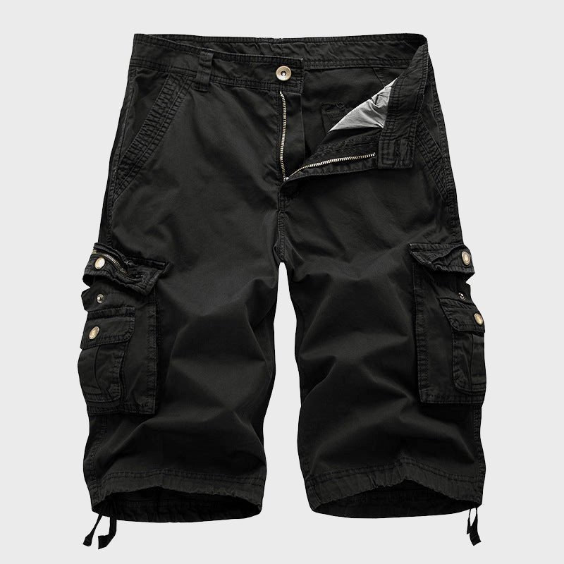 Men's Multi-Pocket Cotton Drawstring Cargo Shorts - Black