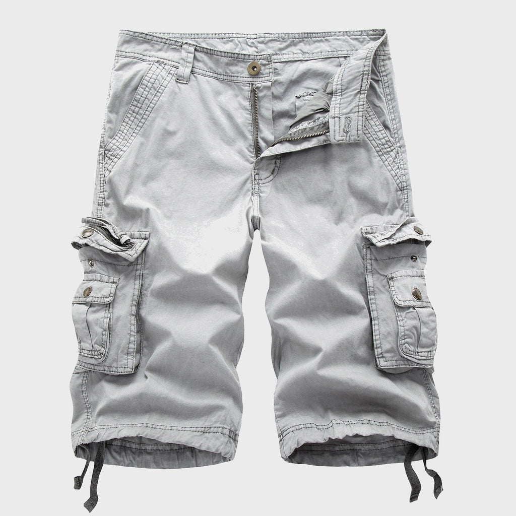Men's Multi-Pocket Cotton Drawstring Cargo Shorts - Gray