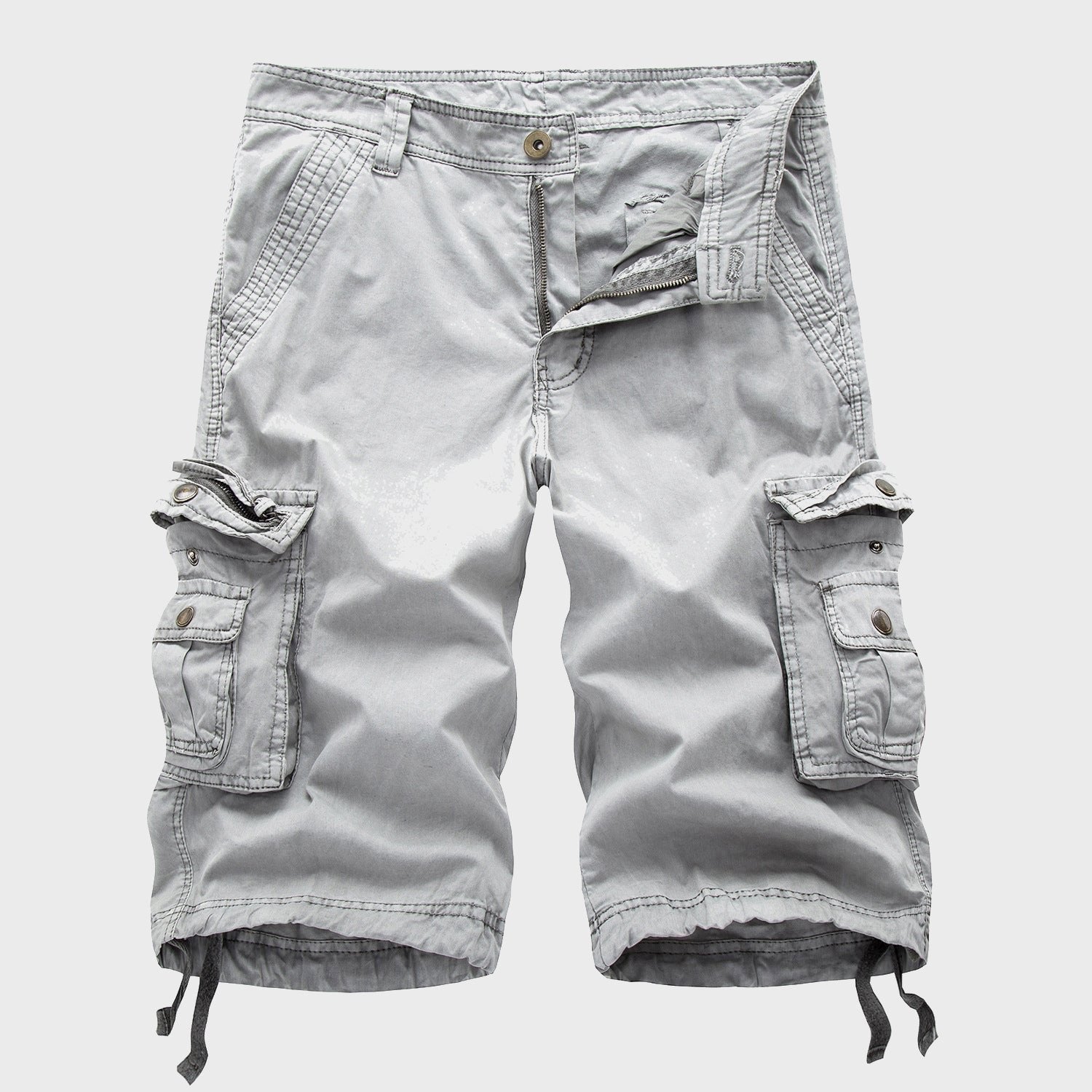 Men's Multi-Pocket Cotton Drawstring Cargo Shorts - Gray