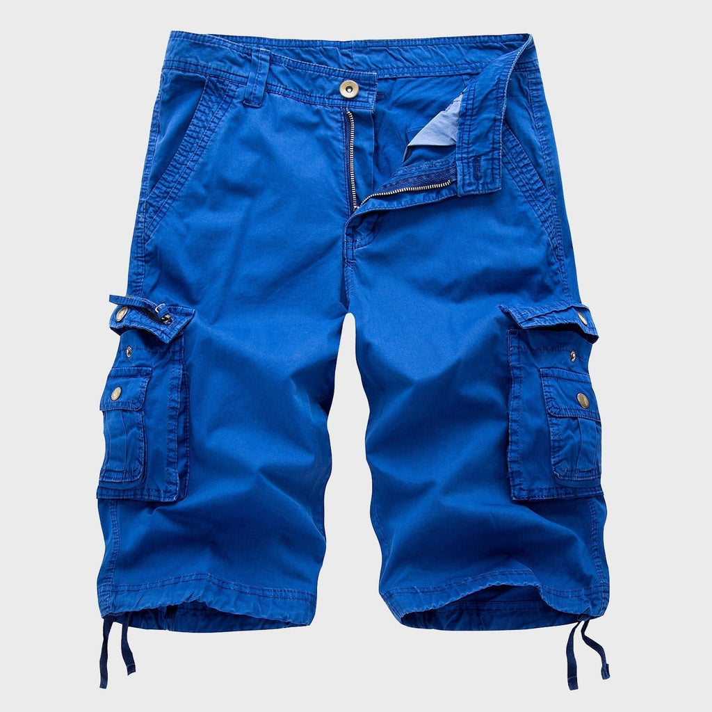 Men's Multi-Pocket Cotton Drawstring Cargo Shorts - Blue