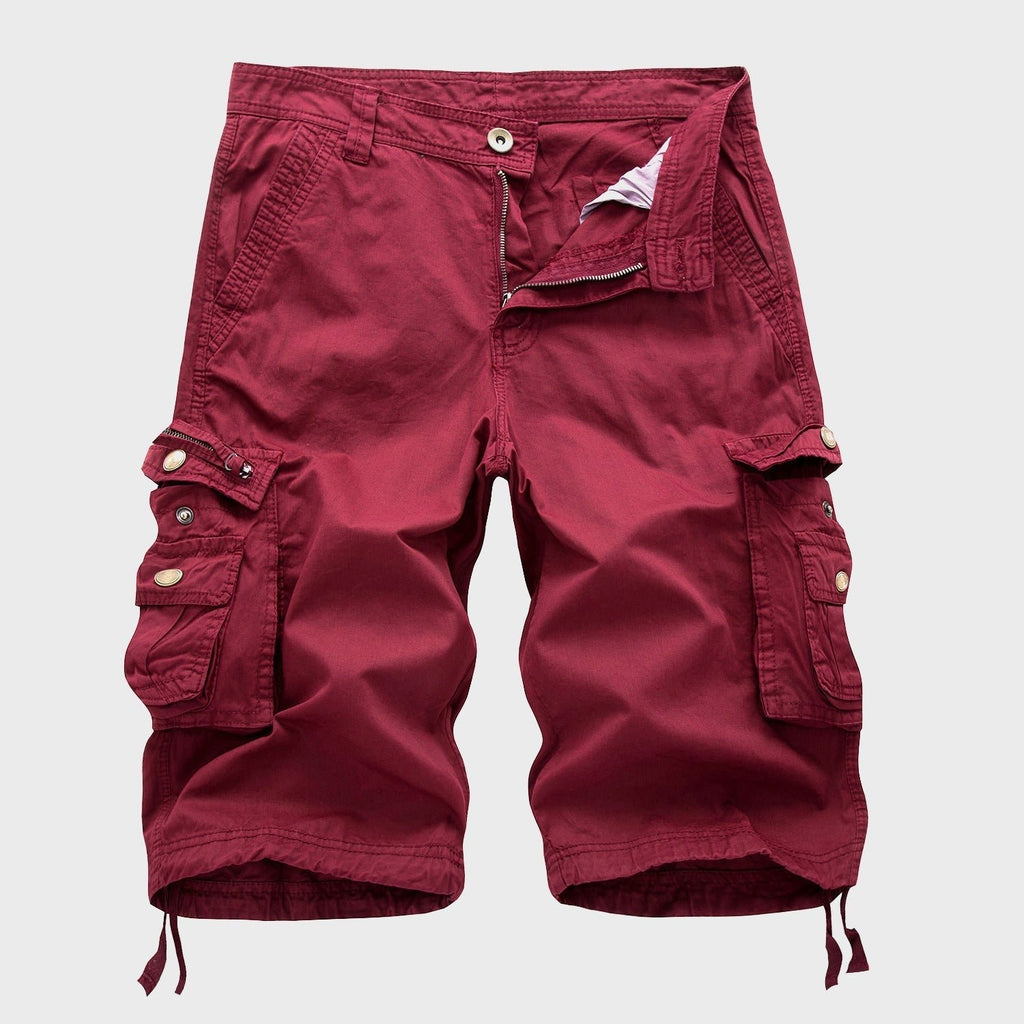 Men's Multi-Pocket Cotton Drawstring Cargo Shorts - Red