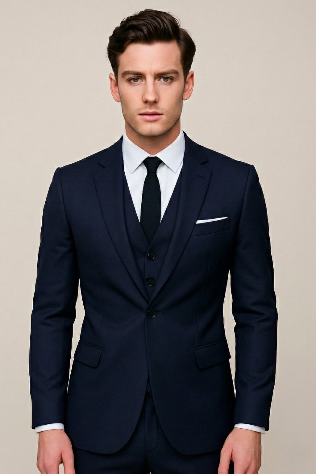 Men's Navy Three-Piece Slim-Fit Formal Suit - Navy Blue