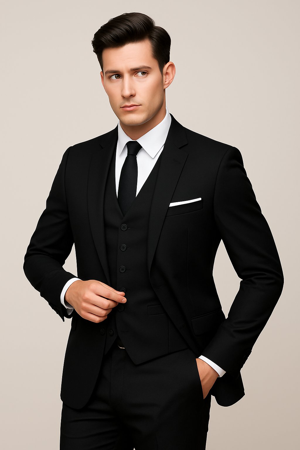 Men's Navy Three-Piece Slim-Fit Formal Suit - Black