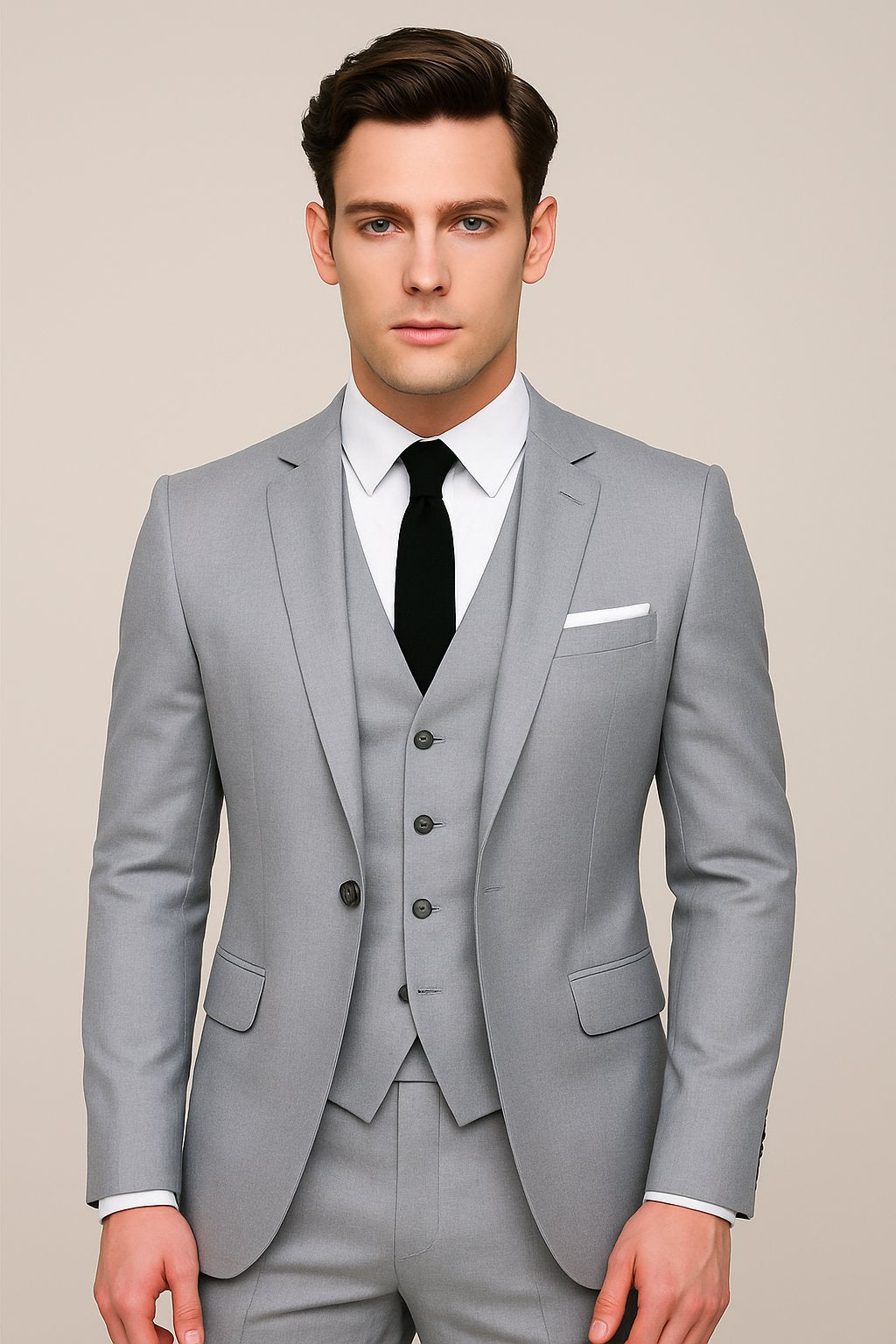 Men's Navy Three-Piece Slim-Fit Formal Suit - Grey