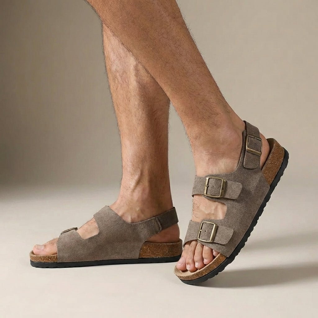 Men's Orthopedic Sandals Cork Sole Buckle Slingback - Khaki