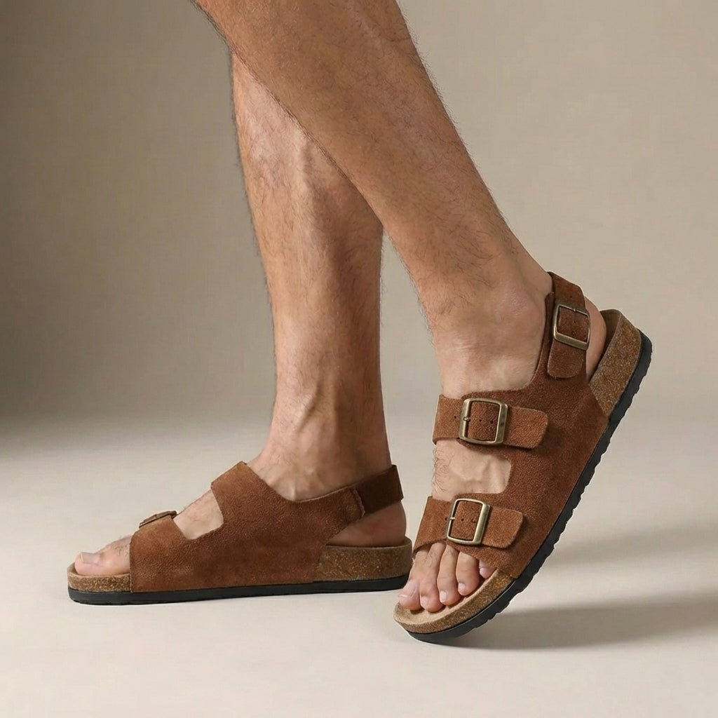 Men's Orthopedic Sandals Cork Sole Buckle Slingback - Brown