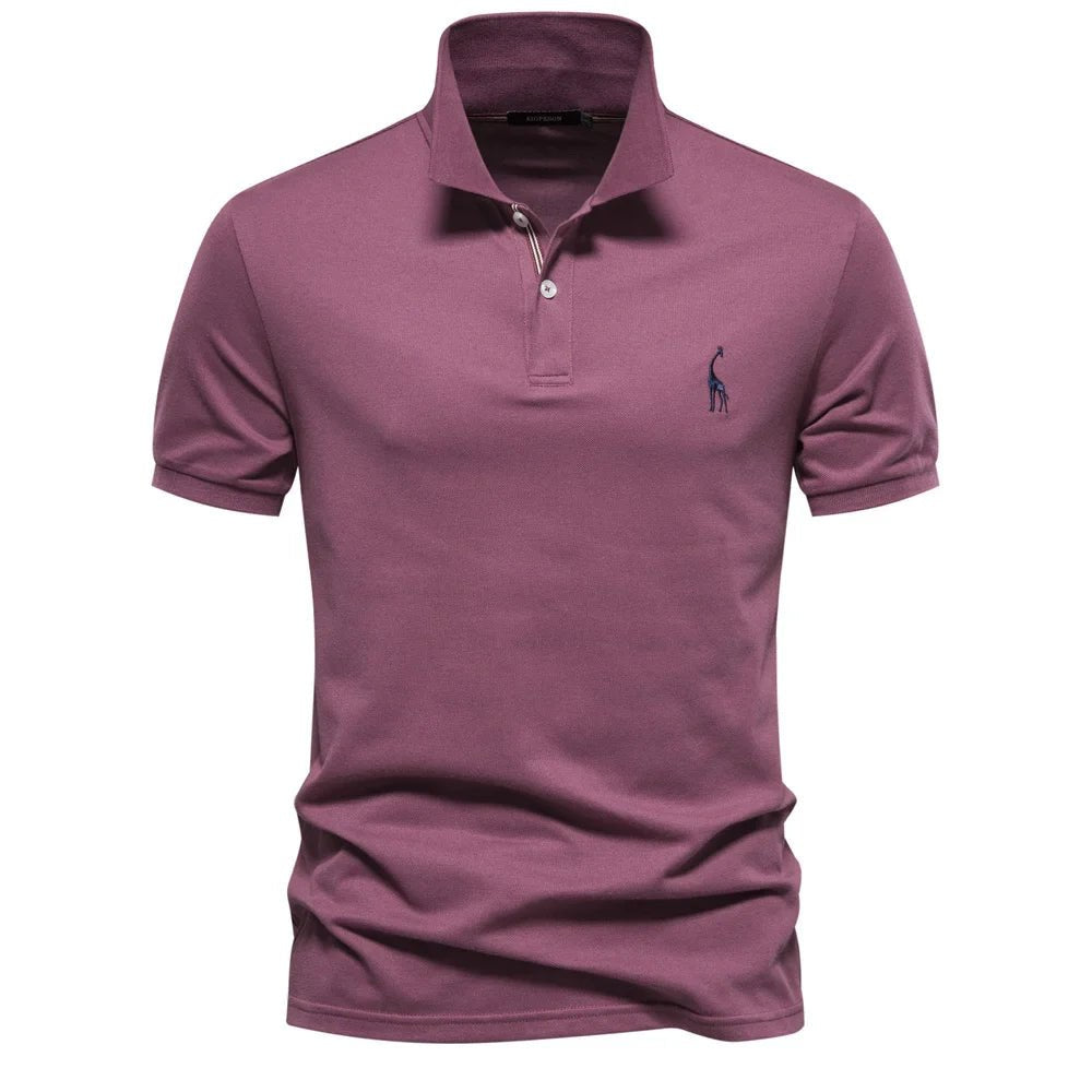 Men's Polo Shirt Short Sleeve Button Placket Embroidered - Purple