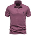 Men's Polo Shirt Short Sleeve Button Placket Embroidered - Purple