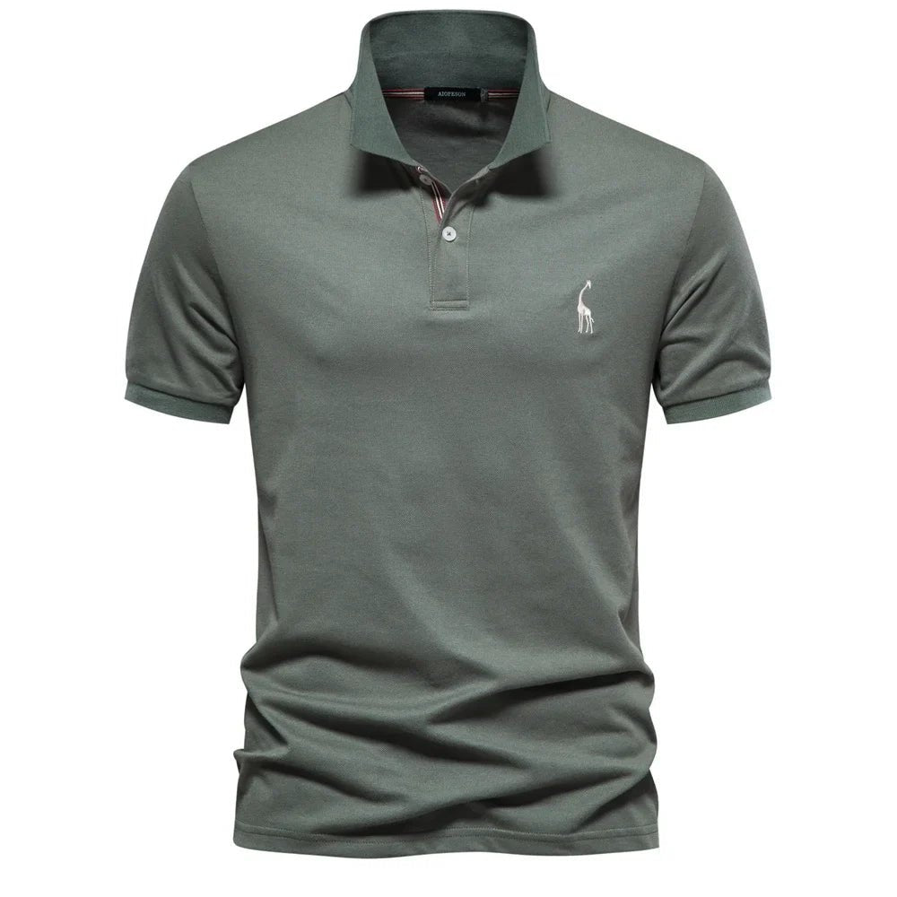 Men's Polo Shirt Short Sleeve Button Placket Embroidered - Green