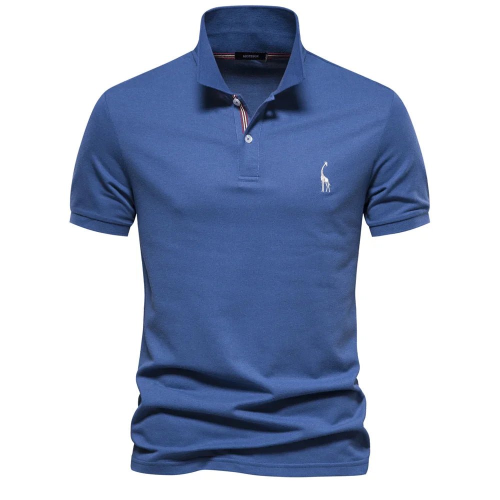 Men's Polo Shirt Short Sleeve Button Placket Embroidered - Blue
