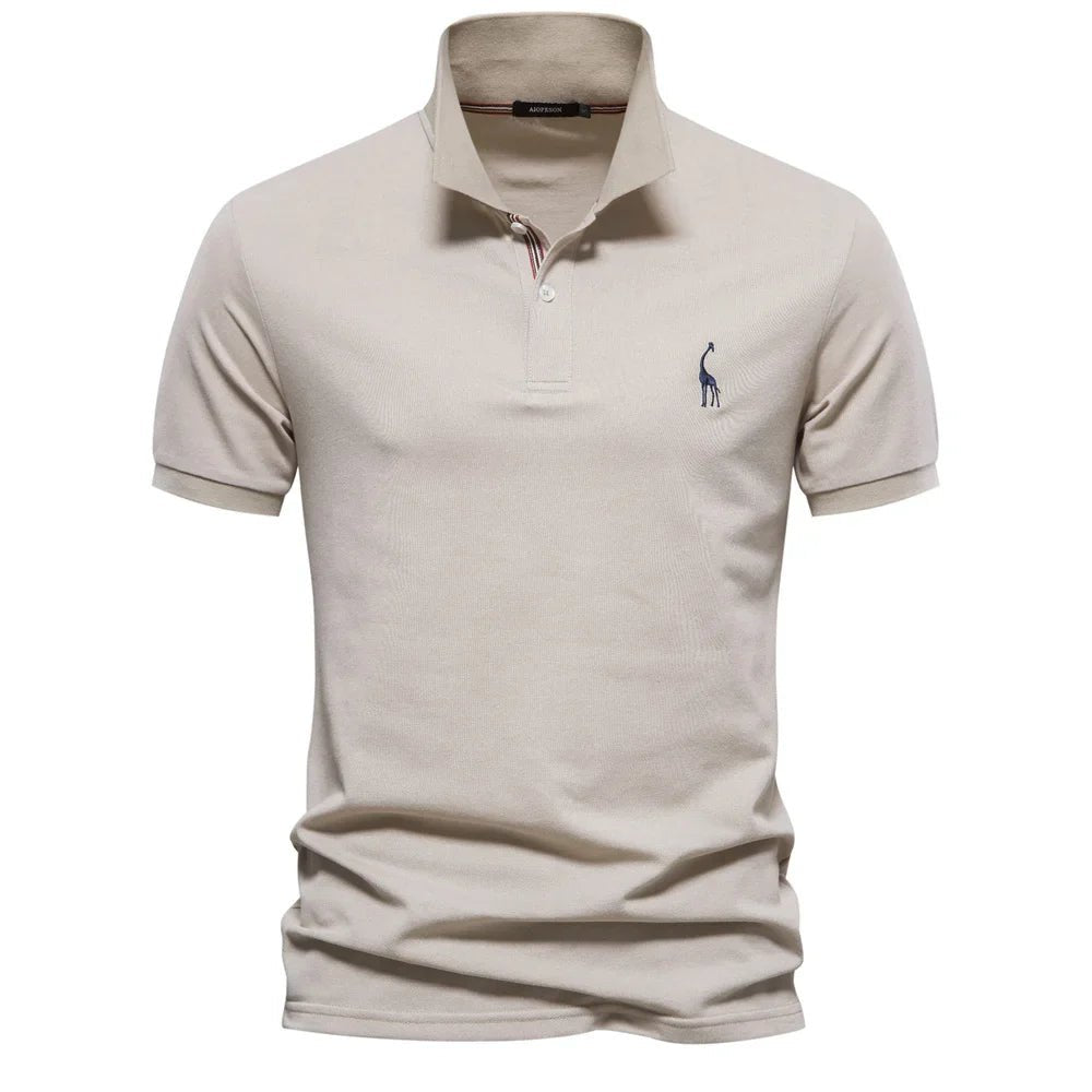 Men's Polo Shirt Short Sleeve Button Placket Embroidered - Khaki