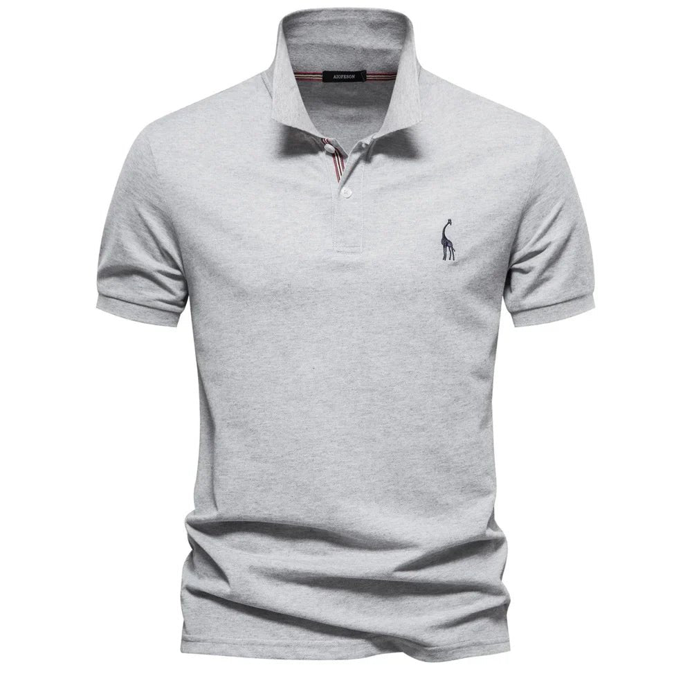 Men's Polo Shirt Short Sleeve Button Placket Embroidered - Light Gray