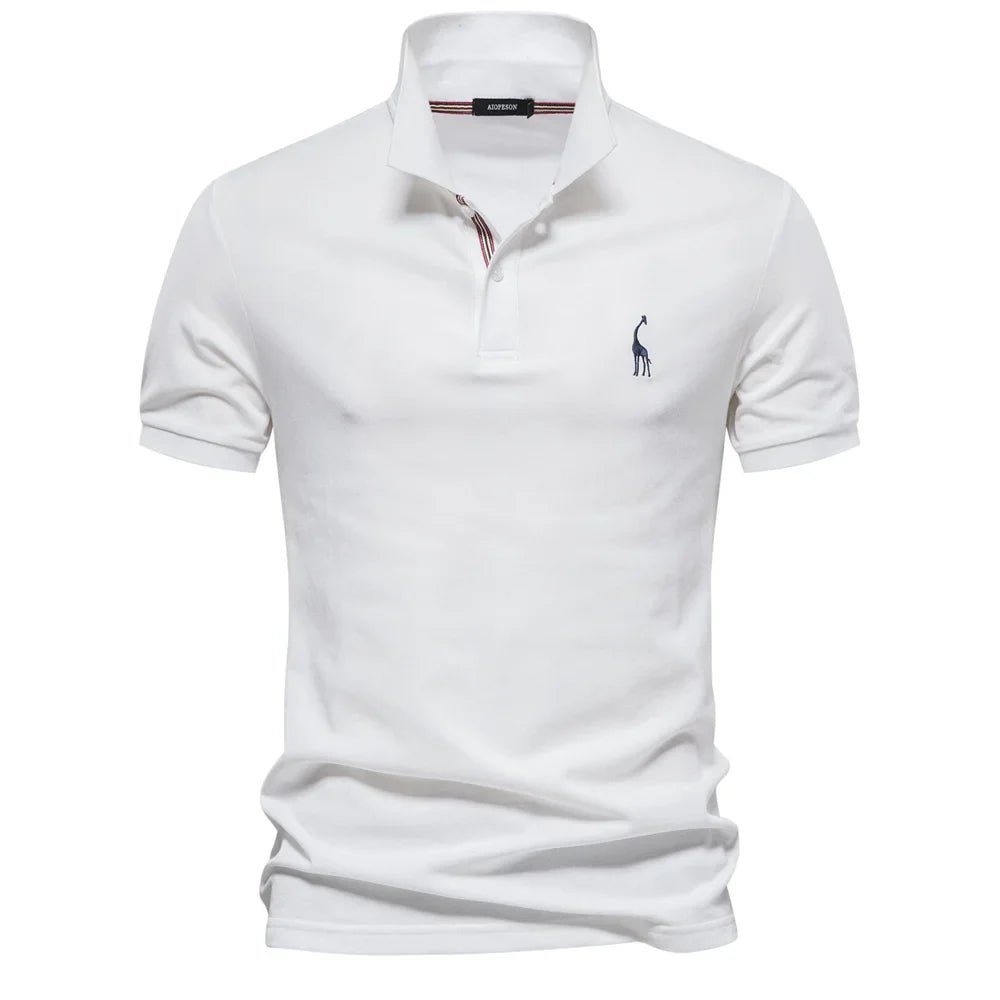 Men's Polo Shirt Short Sleeve Button Placket Embroidered - White
