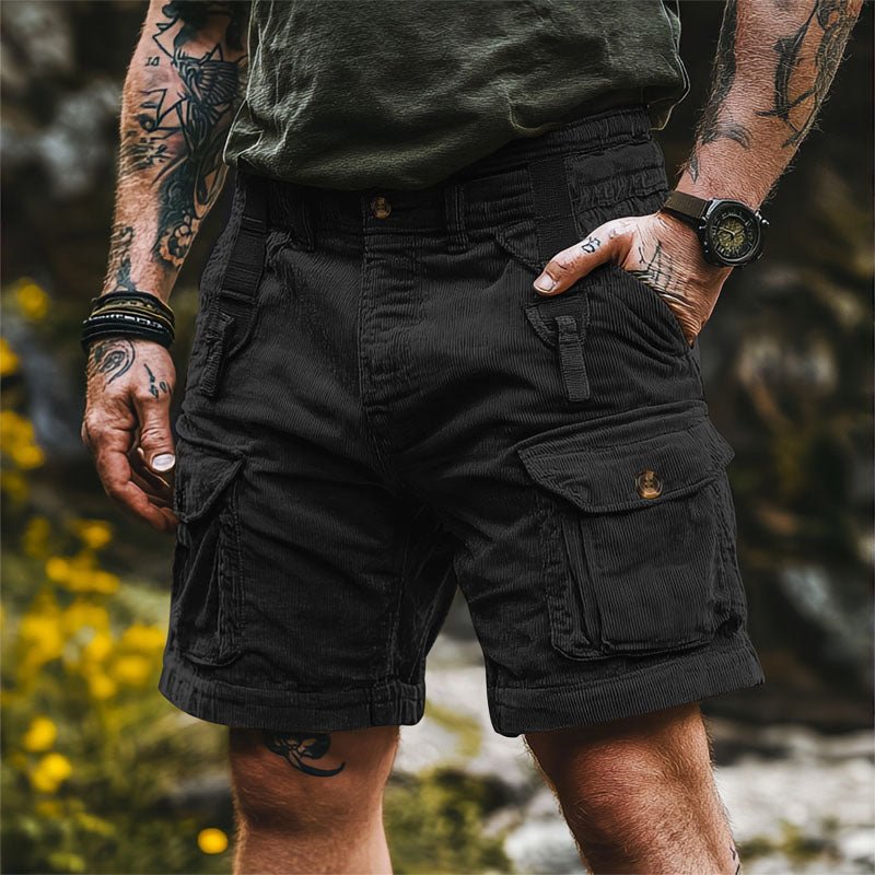 Men's Regular-Fit Corduroy Cargo Shorts - Black