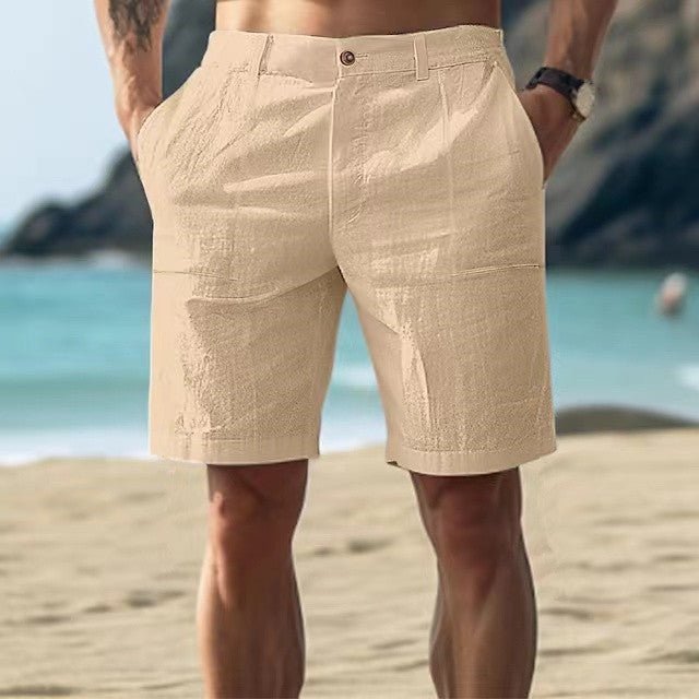 Men's Regular-Fit Linen Button-Front Summer Shorts - Khaki