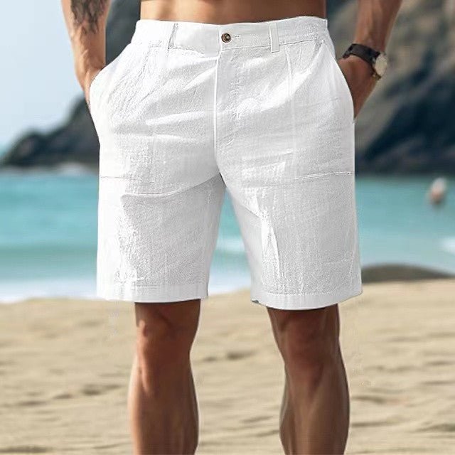 Men's Regular-Fit Linen Button-Front Summer Shorts - White