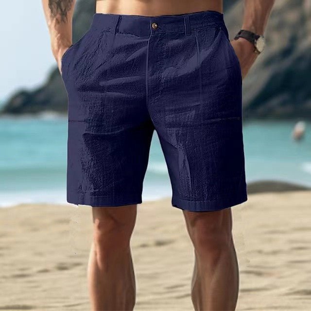 Men's Regular-Fit Linen Button-Front Summer Shorts - Navy Blue