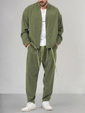 Men's Relaxed-Fit Button-Front Two-Piece Lounge Set - Green