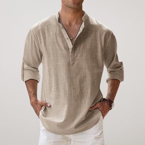 Men's Relaxed-Fit Linen Blend Long-Sleeve Shirt - Khaki