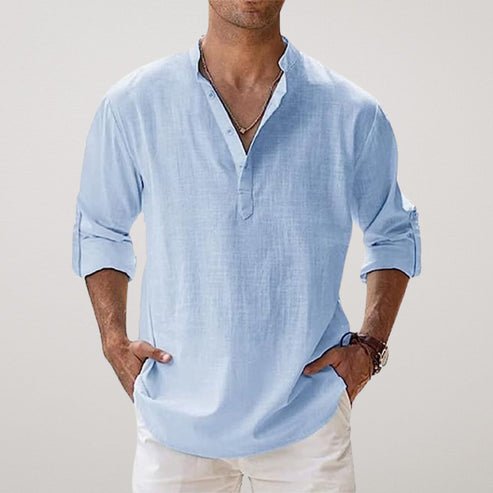 Men's Relaxed-Fit Linen Blend Long-Sleeve Shirt - Light Blue