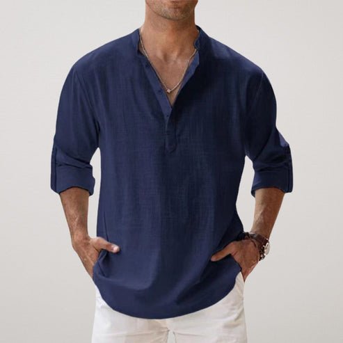 Men's Relaxed-Fit Linen Blend Long-Sleeve Shirt - Navy