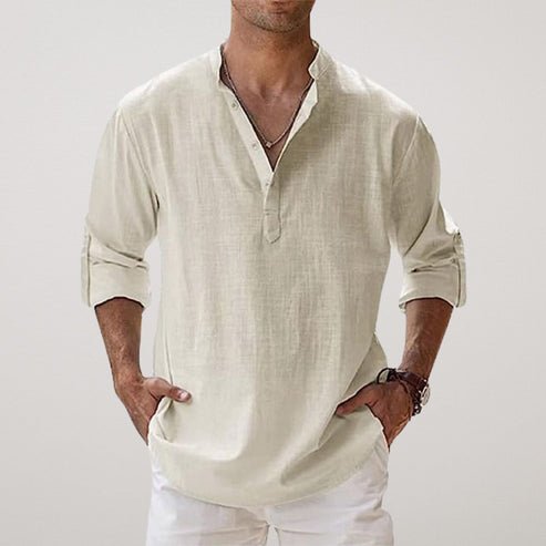 Men's Relaxed-Fit Linen Blend Long-Sleeve Shirt - Beige