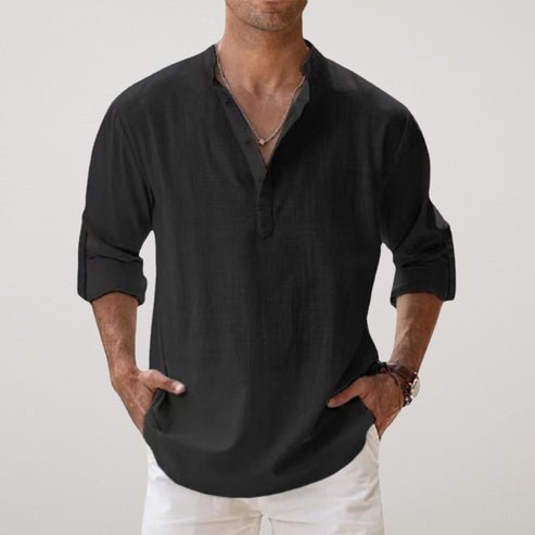 Men's Relaxed-Fit Linen Blend Long-Sleeve Shirt - Black