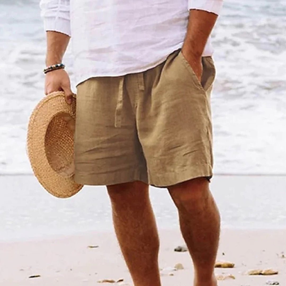 Men's Relaxed-Fit Linen Drawstring Shorts - Khaki