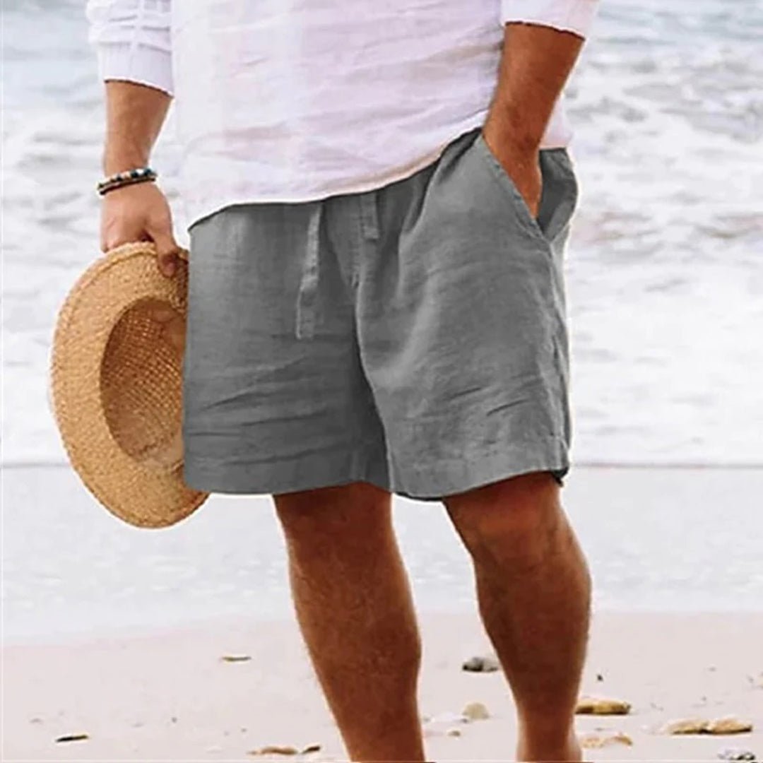 Men's Relaxed-Fit Linen Drawstring Shorts - Light Grey