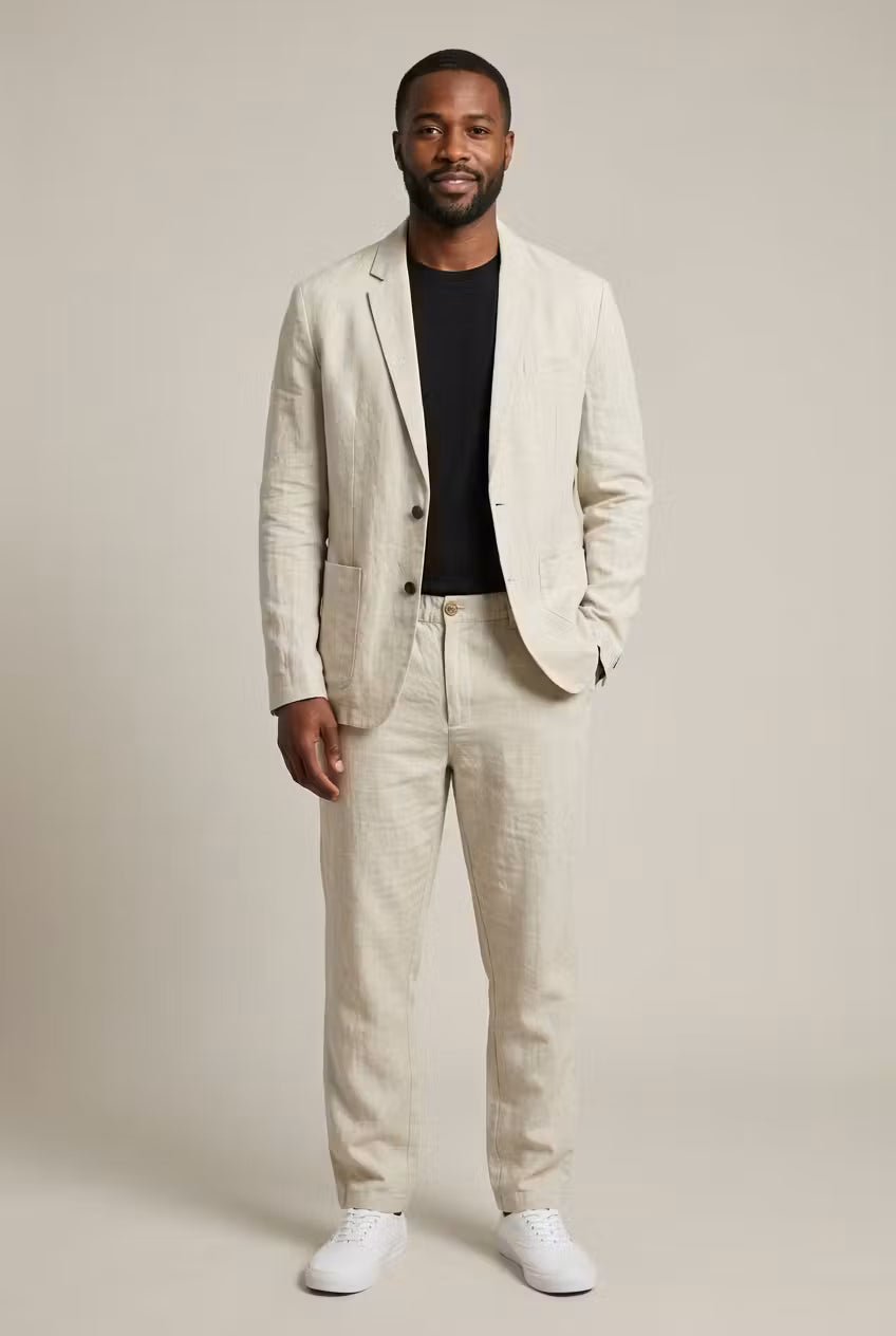 Men's Relaxed-Fit Two-Piece Linen Suit Set - Apricot